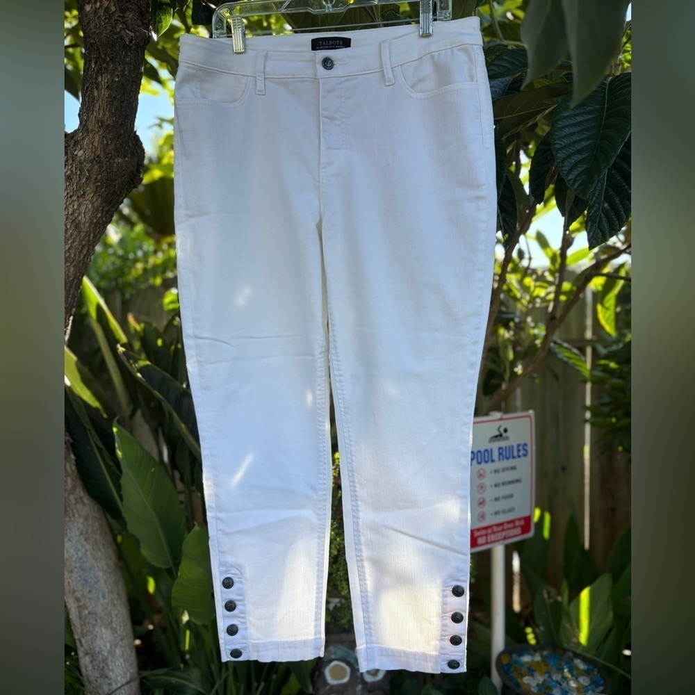Talbots White Flawless Five-Pocket Pants with Nautical Button | Size 12